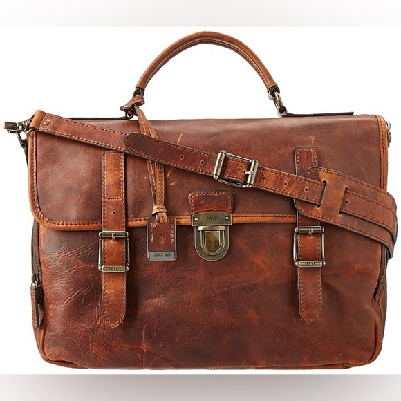 Frye Other - Frye Brown Leather Logan Buckle Top Handle Messenger Bag N270-1
